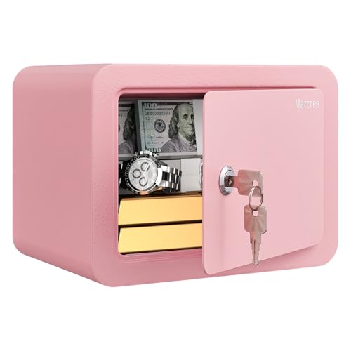 Marcree 0.23 Cubic Small Safe Box for Home, Mini Safes for Kids, Pink Safe - color: 0.23 cuft-PINK