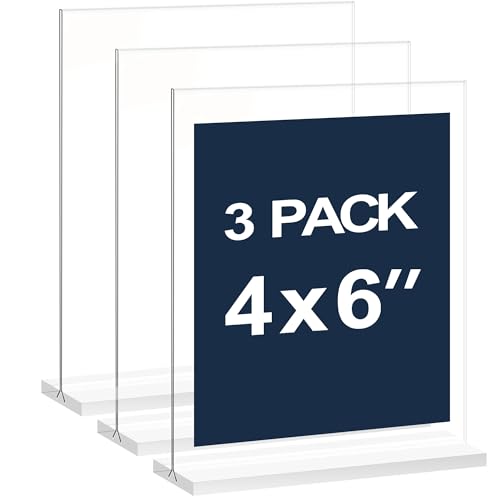 newnewshow 4x6 Inch Clear Acrylic Sign Holder, Display Stand, Plastic Card Holder for Business, Office, Retail (4x6 Inch 3 Pack) - size: 3Pack