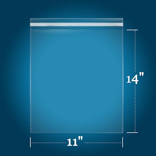 iMailer - 200 Count - 11" x 14" Self Sealing Cellophane Bags- Large Clear Cello Plastic Poly Bags for Prints, Photos, Documents, Clothing, T-Shirt - size: 11x14 Inch (Pack of 200)