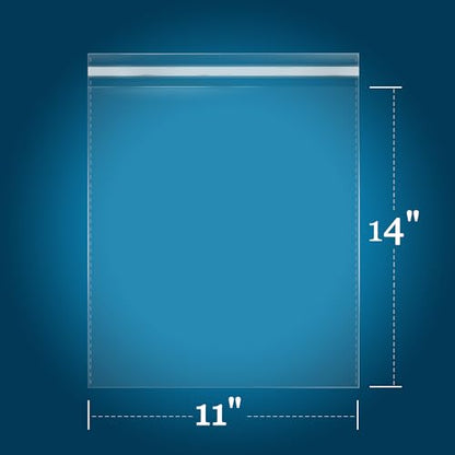 iMailer - 200 Count - 11" x 14" Self Sealing Cellophane Bags- Large Clear Cello Plastic Poly Bags for Prints, Photos, Documents, Clothing, T-Shirt - size: 11x14 Inch (Pack of 200)