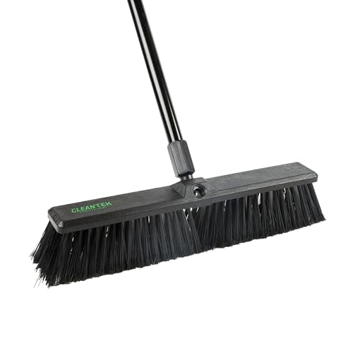 Restaurantware-Clean Tek Professional 17.13 Inch Push Broom, 1 Heavy-Duty Broom With 59” Handle - Medium Bristles, 2 Handle Attachment, Wooden, Commercial Use, For Deck, Garage, Yard, Patio