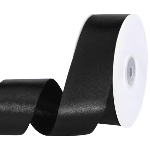 woric Black Satin Ribbon 1 1/2 inch 60 Yards for Crafts Halloween Ribbon - color: Black