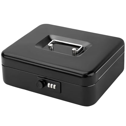 Jssmst Large Cash Box with Combination Lock – Durable Metal Cash Box with Money Tray Black(9.8 x 7.9 x 3.5), SM-CB07001L - color: Black, size: Large