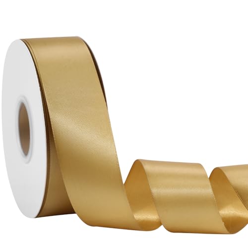 Gold Ribbon 1 1/2 Inch x 50 Yards – Double Faced Luxury Satin Ribbon for Holiday Gift Wrapping, Wedding, Party Bows & Crafts - color: Gold, size: 1-1/2 inch
