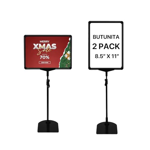 Sign Holder Stand, 8.5x11 Inch Adjustable Tabletop Sign Holder Floor Stand for Supermarket, Vertical&Horizontal View Displayed (Black,2Pcs) - size: 8.5"x11"-2Pcs