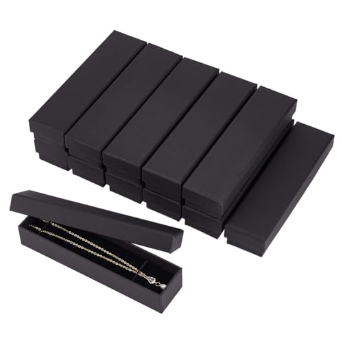 BENECREAT 12 Pack Black Necklace Cardboard Jewellery Box 7x1.7x1.3 Kraft Paper Box Long Jewellery Gift Box with Sponge for Necklace Jewelry, Valentine's Gift Packaging - color: Necklace & Bracelet Box (18x4.5x3cm), size: Necklace & Bracelet Box