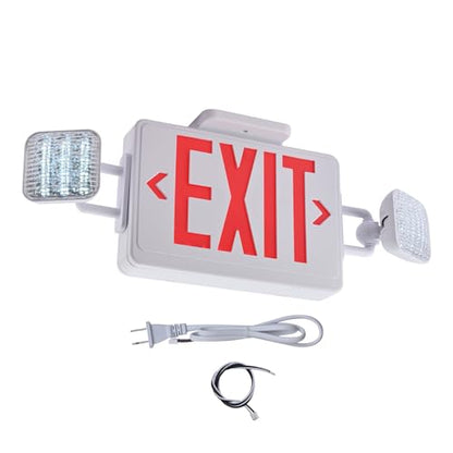 Red Exit Sign with Emergency Lights, 200lm 3Hours Plug in Exit Sign Battery Backup Lights for Business,Commerical Emergency Lighting Combo UL 924 AC85-277V Double Face - color: White Housing +Red EXIT, size: Square Heads
