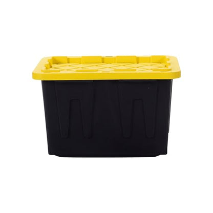 Plastic 23-Gallon Storage Tote with Lockable Lid, Stackable Tough Regular-Duty Bin for Garage, Tools, and Home Organization (4-Pack) - Black and Yellow - size: 23-Gallon (4-Pack)