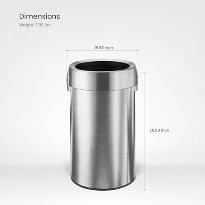 Home Zone Living 16 Gallon Commercial Trash Can with Removable Open Top Lid - color: Brushed Silver, size: Round