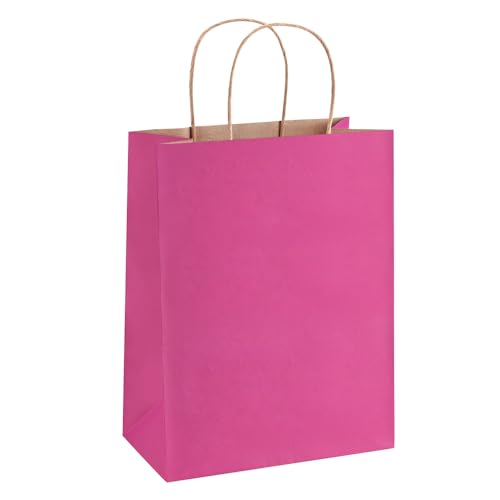 BagDream Medium Gift Bags with Handles 8x4.25x10.5 Inch Pink 100 Pack Bulk - color: Pink