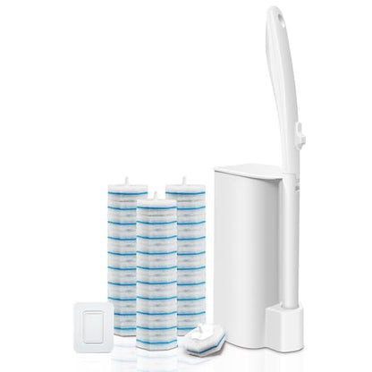 Disposable Toilet Bowl Cleaner Wand and Holder Set with 30 Refills