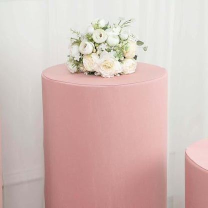 Efavormart Set of 5 | Dusty Rose Spandex Cylinder Plinth Display Box Stand Covers, Stretchable Pedestal Pillar Prop Covers - 160 GSM - color: Dusty Rose, size: Spandex Cylinder Covers