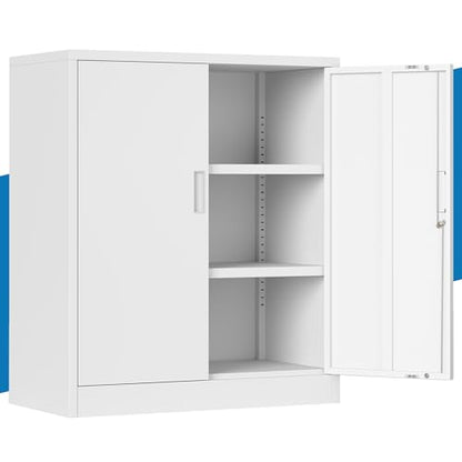 Metal Storage Cabinet,36" Locking Cabinet with 2 Adjustable Shelves - color: White, size: 36"H×32"W×16"D