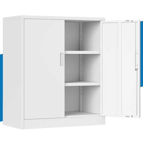 Metal Storage Cabinet,36" Locking Cabinet with 2 Adjustable Shelves - color: White, size: 36"H×32"W×16"D