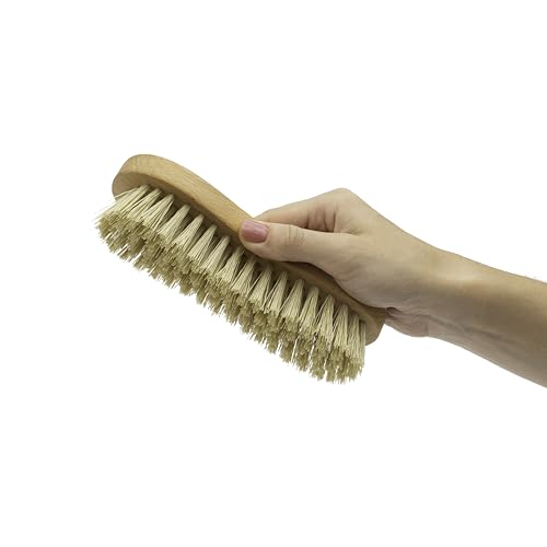 KONEX Nylon Fiber Economy Utility Cleaning Hand Brush | Heavy Duty Hand-Held Scrub Brush Stiff Bristles | Wooden Body, Ideal Scrub Brushes for Cleaning (Peanut Shaped) (Pack of 2) - size: 1 Count (Pack of 2)