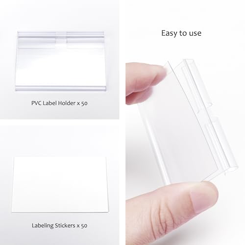 50pcs Labels for Storage Bins Plastic Label Clip, Basket Labels Clip On Wire Shelf Price Label Holder Merchandise Sign Display Holder, 50pcs Label Insert Included (6x4cm) - size: 1.57*2.36 inch
