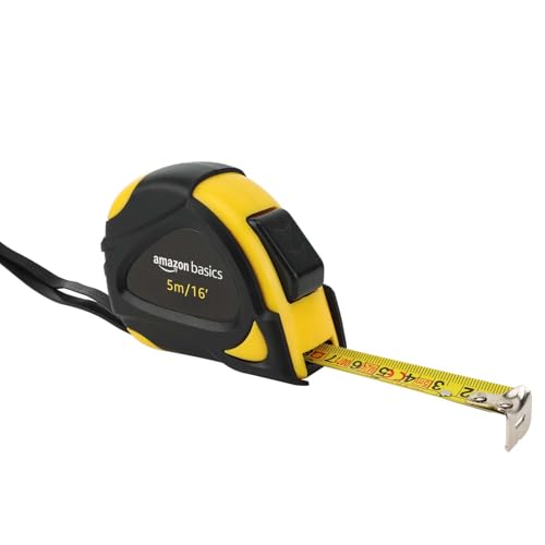 Amazon Basics Self-Locking Tape Measure with Belt Clip, 16-Feet (5-Meters), Inch/Metric Scale, MID Accuracy, Black, Yellow - color: Black, Yellow, size: 4.9 m
