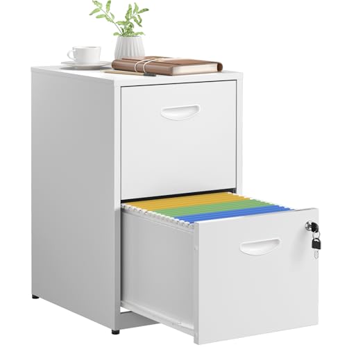 SteeLoong 2 Drawer File Cabinets,Metal Office File Cabinet with Lock,White - color: White, style: 2 Drawer Light Duty