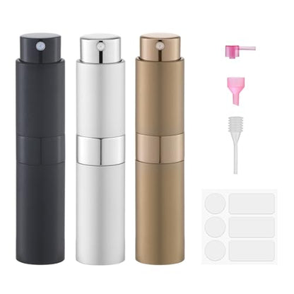 8ml Travel Perfume Bottle Refillable, Atomizer Sprayer for Cologne 3PCS - color: Black, Brown, Silver