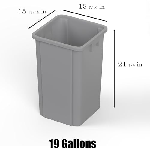 19 Gallon Gray Square Commercial Trash Garbage Can | Outdoor Office Restaurant School Kitchen - color: Gray, size: 19 Gallon, style: Trash Can
