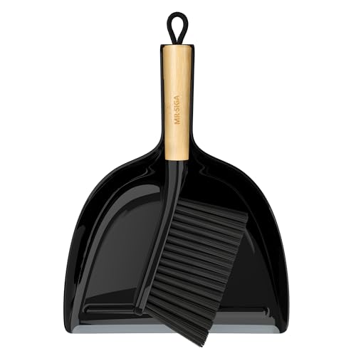 MR.SIGA Dustpan and Brush Set, Bamboo Handle, Black, 1 Set - color: Black