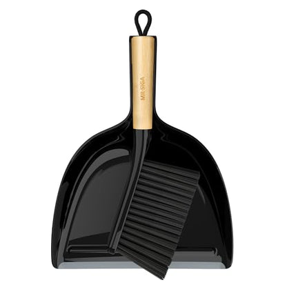 MR.SIGA Dustpan and Brush Set, Bamboo Handle, Black, 1 Set - color: Black