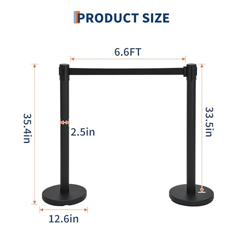GarveeTech Crowd Control Stanchion Set, Black Stanchions with 6.6 ft Retractable Belts, Crowd Control Barriers, 4 Pack