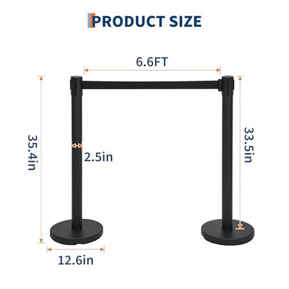 GarveeTech Crowd Control Stanchion Set, Black Stanchions with 6.6 ft Retractable Belts, Crowd Control Barriers, 4 Pack