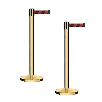 CCW 2-Pack Retractable Belt Barrier Stanchions, 7.5 Ft, Polished Brass - color: Black and Red Diagonal, size: 7.5 Foot