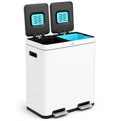 Home Zone Living 16 Gallon Kitchen Trash Can with Dual Compartments - color: White, size: 16 Gallon