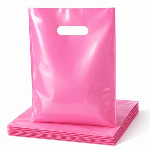 100PCS Pink Plastic Bags with Handles, 9 x 12 Inch - color: 03-Pink, size: 9"x12"