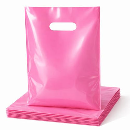 100PCS Pink Plastic Bags with Handles, 9 x 12 Inch - color: 03-Pink, size: 9"x12"