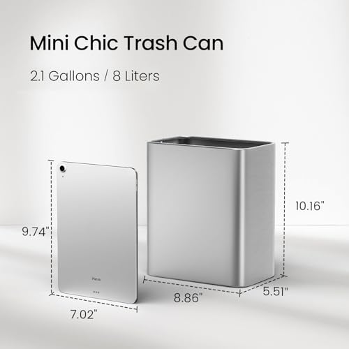 Cesun Small Bathroom Trash Can, 2.1 Gallons, Under Sink Wastebasket, Silver - color: Silver
