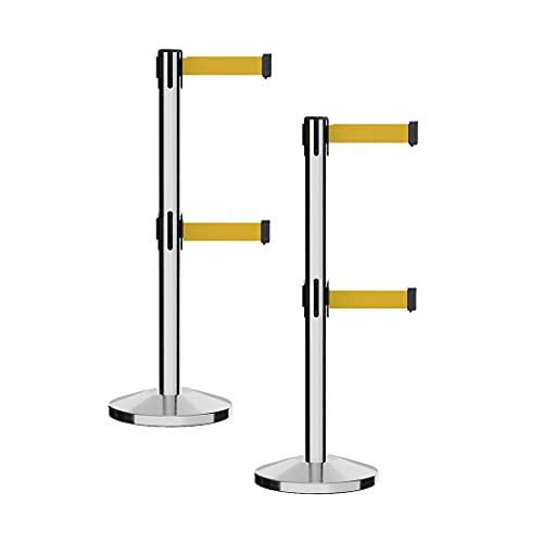 Crowd Control Warehouse RBB-100D Retractable Dual Belt Barriers, Set of 2 - color: Yellow, size: 7.5 Foot