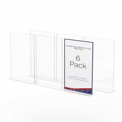 Marketing Holders 6 Pack Acrylic Sign Holder for 11" x 17" Literature Double Sided Stand Up Frame Clear Bottom Loading Tabletop Graphic Image Display for Libraries Schools and Retail Stores - size: 11"W x 17"H Bottom Load