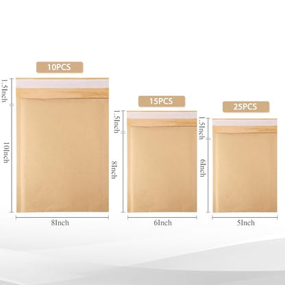 50 Pcs Kraft Bubble Mailers 3 Size Padded Envelopes, Natural - color: Natural