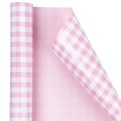 WRAPAHOLIC Reversible Wrapping Paper - Mini Roll - 17 Inch X 33 Feet - Pink and White Plaid Design for Birthday, Holiday, Wedding, Baby Shower - color: Pink, size: 17 inches x 33 feet