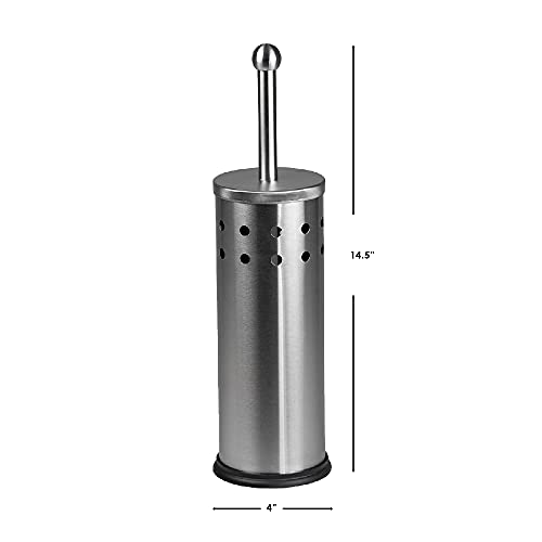 Vented Toilet Brush Set, By Home Basics | Stainless Steel Toilet Bowl Brush And Holder | Holders For Bathrooms | Modern and Contemporary Toilet Brush Caddy