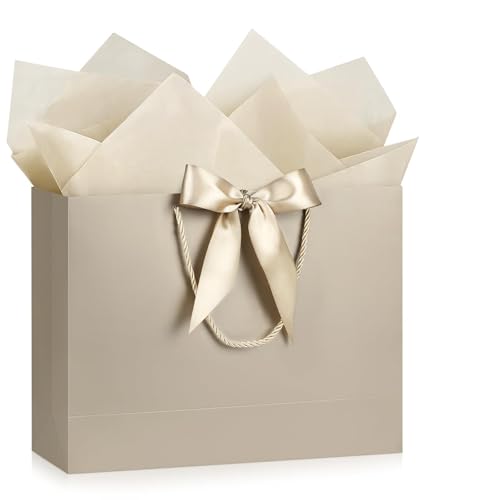 JMANNI Gift Bags with Handles, 14.6” Large Gift Bags with Tissue Paper - color: champagne gold