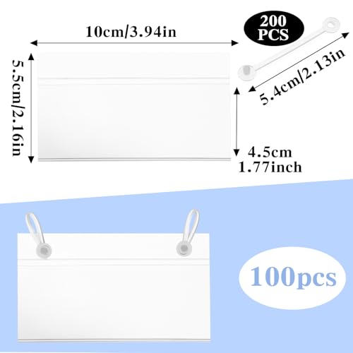 100 Pcs Wire Shelf Label Holder 4" x 2.2" Plastic Basket Label Clips Clear
