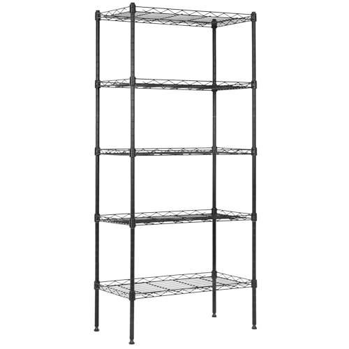 5-Tier Wire Shelving Unit, 750 lb, 21.5 x 11.6 x 47.6 in, Black - color: Black, size: 5-Tier, 47.6"H × 21.5"W × 11.6"D