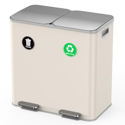 Lovewind Dual Trash and Recycling Bins for Kitchen, 2 * 11-Gallon Stainless Steel Double Trash Can, Step-On Garbage and Recycle Combo, Quiet Close, Pet-Proof, Compatible with 13-Gallon Bags, Apricot - color: Apricot, size: 2 x 11 Gallon