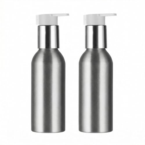 2 Pcs 120ml 4oz Aluminum Lotion Pump Bottle Soap Dispenser with White Pump Cream Pump Bottle Cosmetic Container Toiletries Bottle Vial Jar for Liquid Hand Soap Shampoo Essential Oil(Silver)