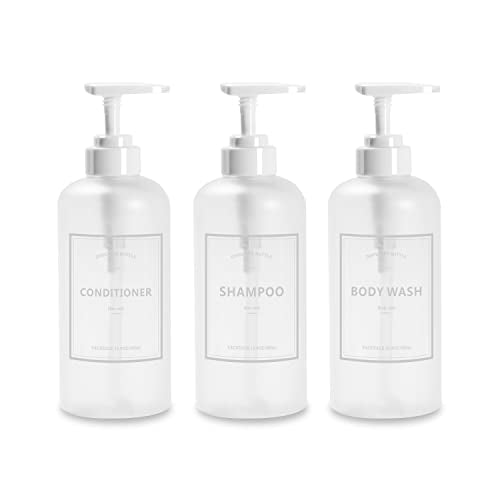 Shampoo Bottles Refillable with Pump, YACEYACE 3Pcs 16.9oz Matt Clear - color: Clear Matt