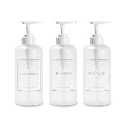 Shampoo Bottles Refillable with Pump, YACEYACE 3Pcs 16.9oz Matt Clear - color: Clear Matt