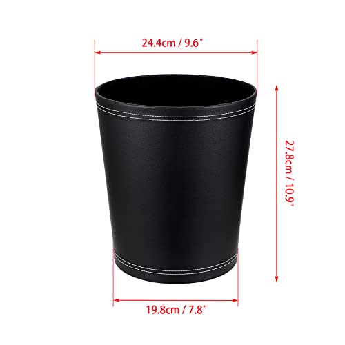 Sumnacon Round Leather Waste Basket,Small Classic PU Trash Garbage Can Under Desk Cabinet, Contemporary Wastebasket Bin for Home Office Laundry Room Living Room Bathroom Office,Black - color: Black