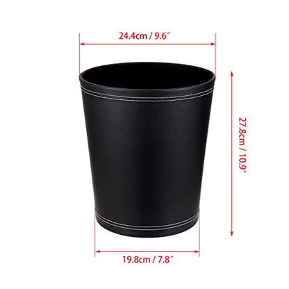 Sumnacon Round Leather Waste Basket,Small Classic PU Trash Garbage Can Under Desk Cabinet, Contemporary Wastebasket Bin for Home Office Laundry Room Living Room Bathroom Office,Black - color: Black