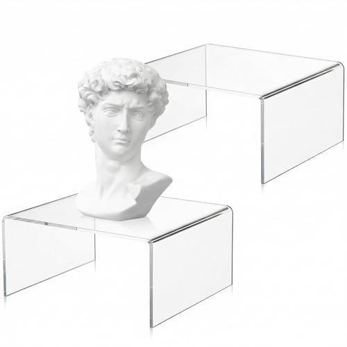 RattanView 2 Pcs 7 x 7 x 3.5'' Clear Square Acrylic Shelf Riser, 5mm Thick - color: Clear, size: 7 x 7 Inch, 5 mm