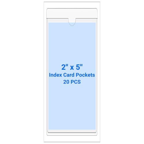 20 PCS Clear Self Adhesive Plastic Label Pockets, Top Loading Business & Library Index Card Holders, Peel and Stick Sleeves for Storage Bins, Totes, Binders and Drawers (2 x 5 Inch) - size: 2" x 5", style: Vertical