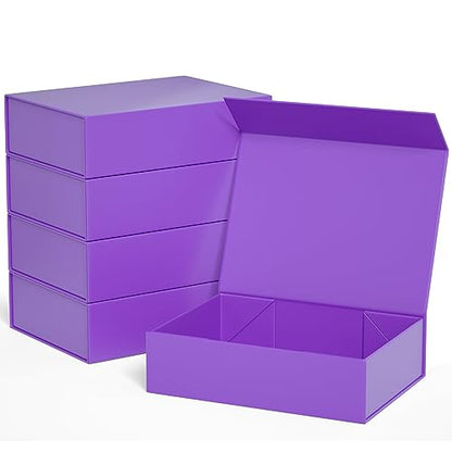Purple Gift Boxes 11.9" x 8.5" x 3.3",Magnetic Closure Gift Box for Present - color: Purple/5PCS
